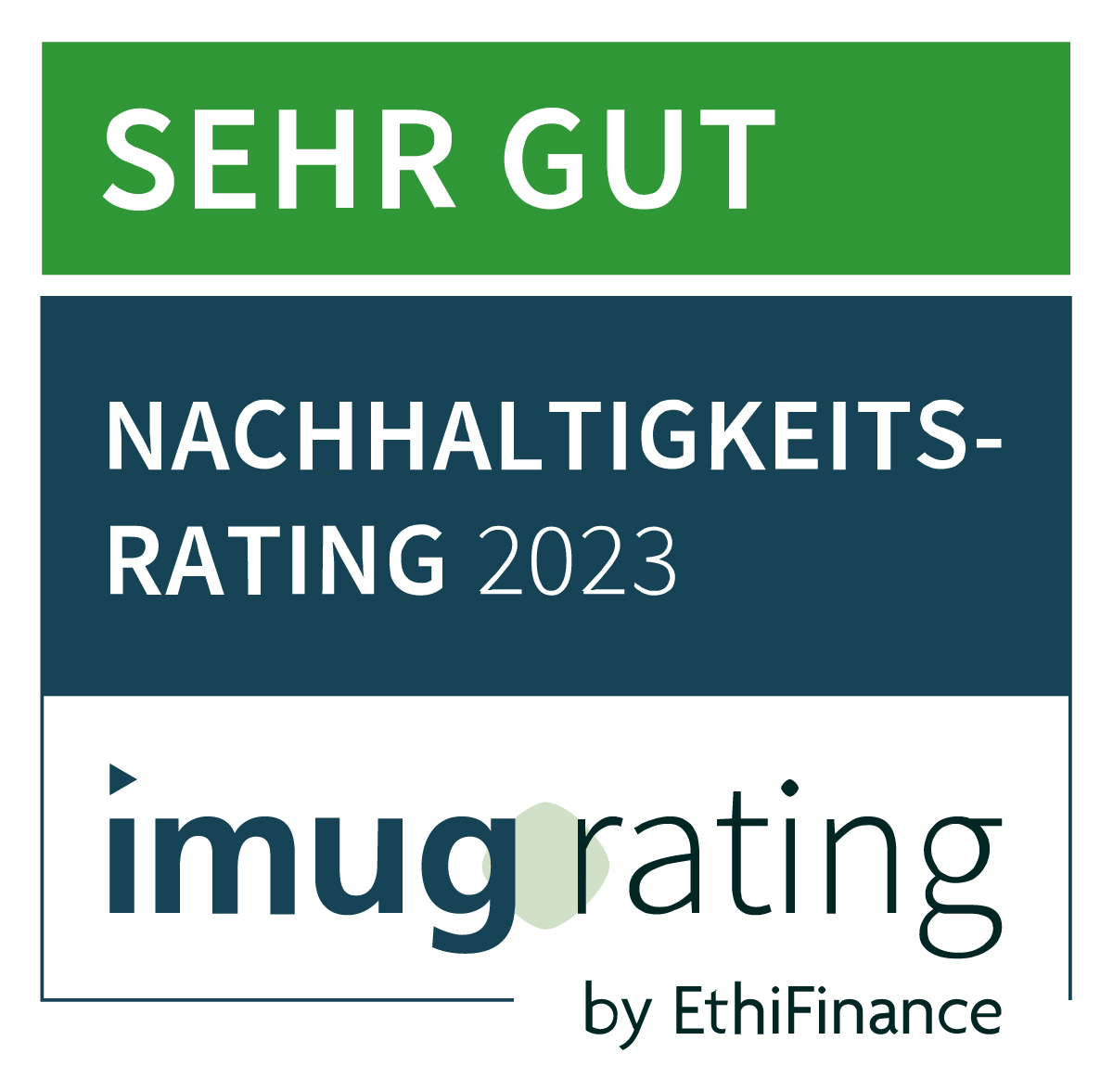 Siegel der Zertifizierung "sehr gut" beim Nachhaltigkeits­rating 2023 von imug rating